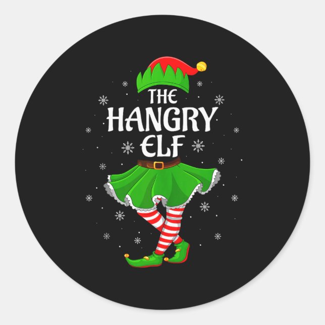 Sticker Rond Hangry Elf Christmas Family Girls Women Elf Squad  (Devant)
