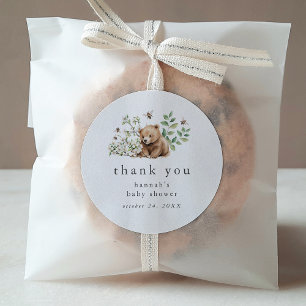 Sticker Rond HANNAH Ours d'été Merci de Baby shower forestier