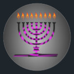 Sticker Rond Hanoukka<br><div class="desc">Hanoukka menorah (candélabre traditionnelle) et illustration de bougies en feu</div>