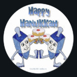 Sticker Rond Hanoukka Dancing Dreidels et Jelly Doughnut<br><div class="desc">You are viewing The Lee Hiller Designs Collection of Home and Office Decor,  Apparel,  Toxiques and Collectibles. The Designs include Lee Hiller Photographie et Mixed Media Digital Art Collection. You can view her her Nature photographiy at at http://HikeOurPlanet.com/ and follow her hiking blog within Hot Springs National Park.</div>