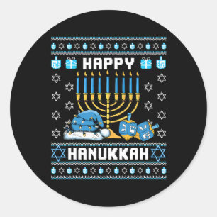 Sticker Rond Hanoukka de Noël Pignon Pajama Santa Hat Chanukah