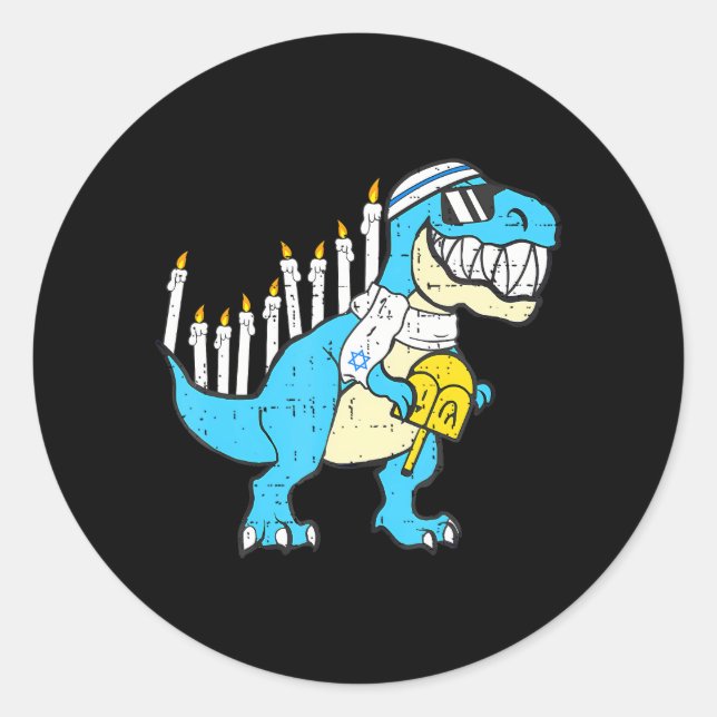 Sticker Rond Hanoukka Dinosaur Menorawr Saurus Rex Chanukah (Devant)