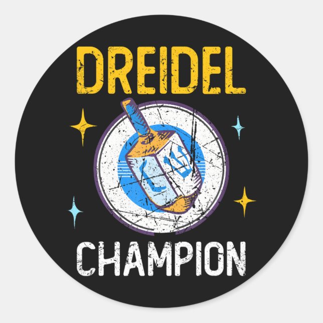 Sticker Rond Hanoukka Dreidel Champion Juif tournoi Top (Devant)