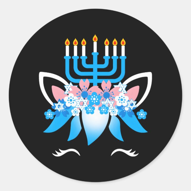 Sticker Rond Hanoukka drôle visage Unicorn pour (Devant)
