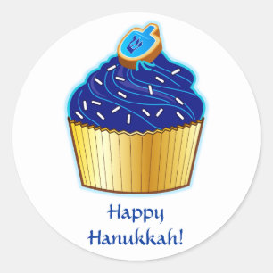 Sticker Rond Hanoukka heureuse : Cupcake avec Cookie sur Blanc