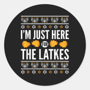 Sticker Rond Hanoukka Heureux Juste Ici Pour Latkes Juif Hébreu