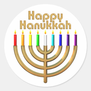 Sticker Rond Hanoukka heureux Menorah