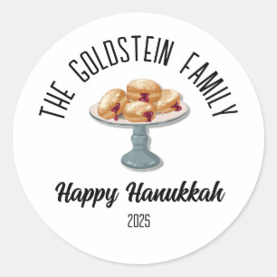 Sticker Rond Hanoukka Jewish Chanuka Nom de famille personnalis