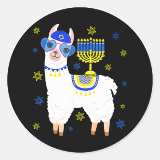 Sticker Rond Hanoukka Llama Lunettes de soleil tenant Menorah