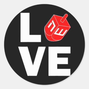 Sticker Rond Hanoukka Love Dreidel Jewish Holiday