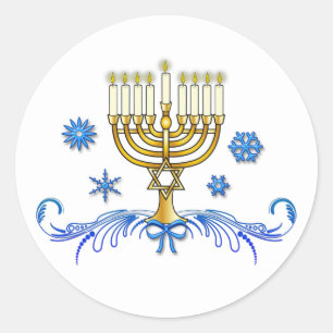 Sticker Rond Hanoukka Menorah avec Étoile de David