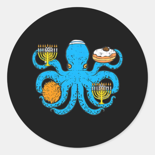 Sticker Rond Hanoukka Octopus Chanukah Juif s (Devant)