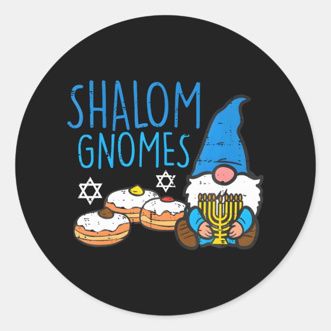 Sticker Rond Hanoukka Shalom Gnomes Funny Chanukah juif (Devant)