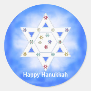 Sticker Rond Hanoukka Star et Snowflakes Blue