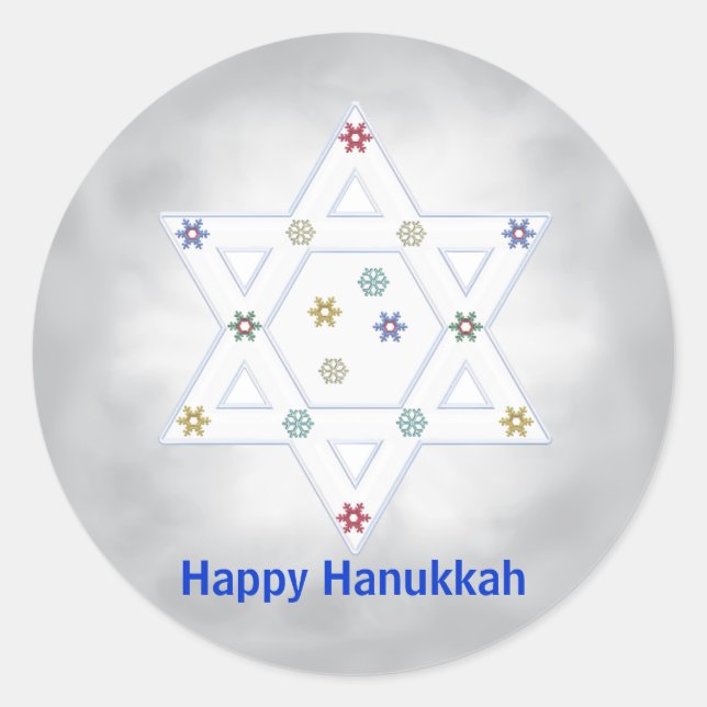 Sticker Rond Hanoukka Star et Snowflakes Grey (Devant)