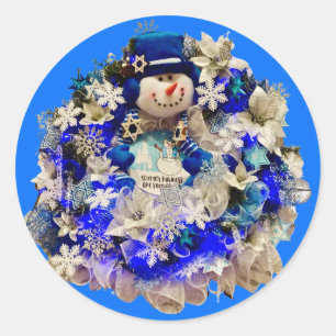 Sticker Rond Hanoukka Star moderne de David Snowman Wreath