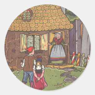 Sticker Rond Hansel et Gretel, Conte de fées vintage de Hauman