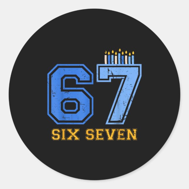 Sticker Rond Hanukkah 67 Six Seven Boy Girl Kids 67 Meme Hanukk (Devant)
