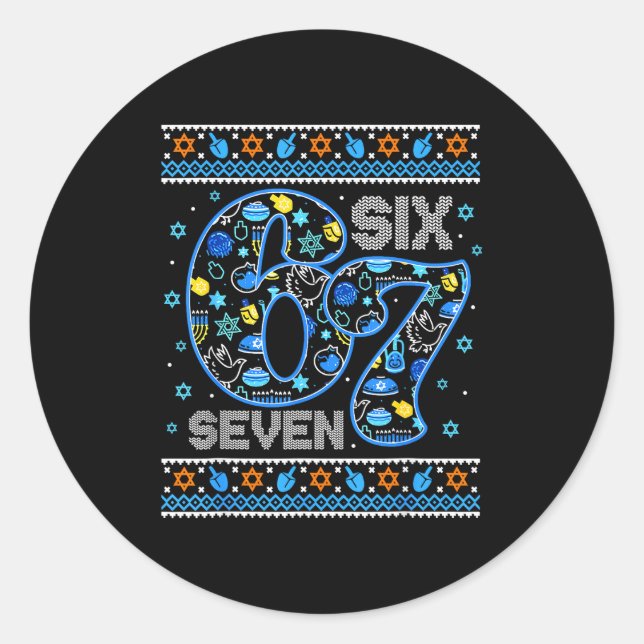Sticker Rond Hanukkah 67 Six Seven Boy Girl Kids 67 Meme Hanukk (Devant)