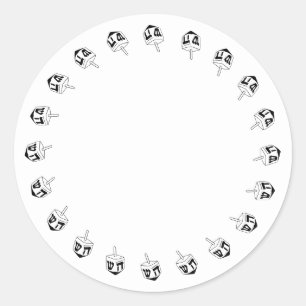 Sticker Rond Hanukkah blanc et noir Bordure de dreidel vierge m
