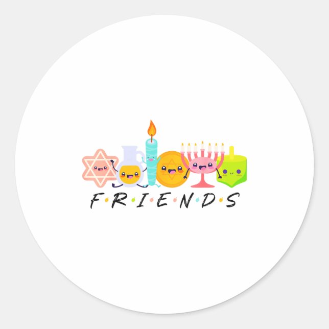 Sticker Rond Hanukkah Friends Menorah Traditional Jewish Dreide (Devant)