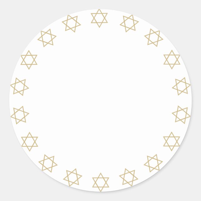 Sticker Rond Hanukkah or étoiles de David frontière blanc or (Devant)