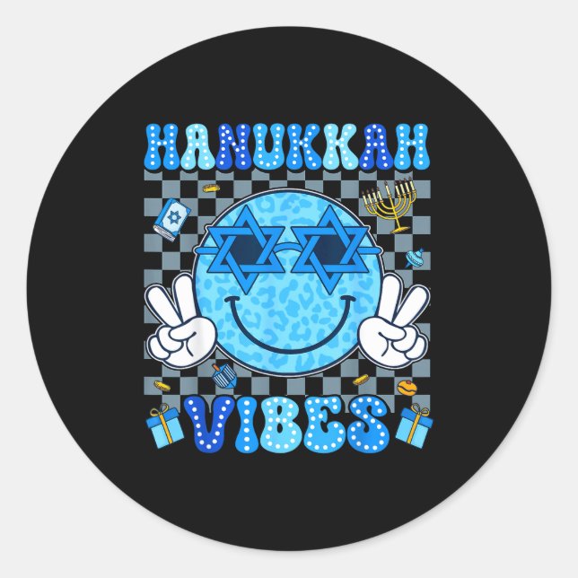 Sticker Rond Hanukkah Vibes Chanukah Pajama Happy Hanukkah Men  (Devant)