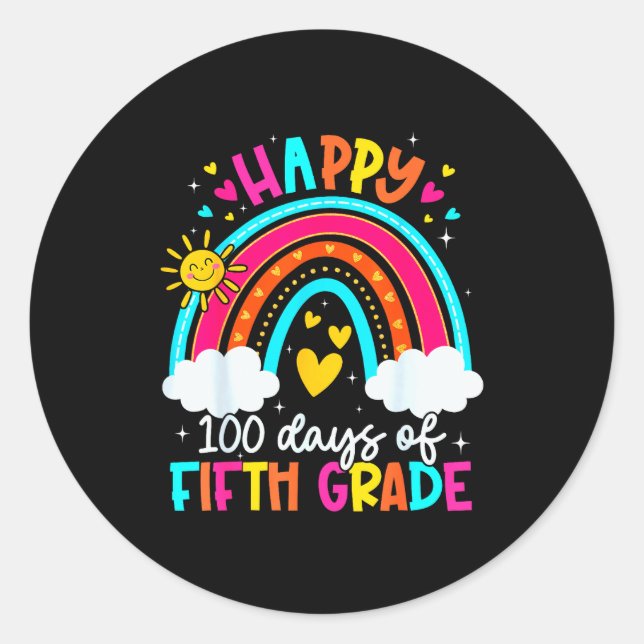 Sticker Rond Happy 100 Days Of 5th Grade Kids Teacher 100th Day (Devant)