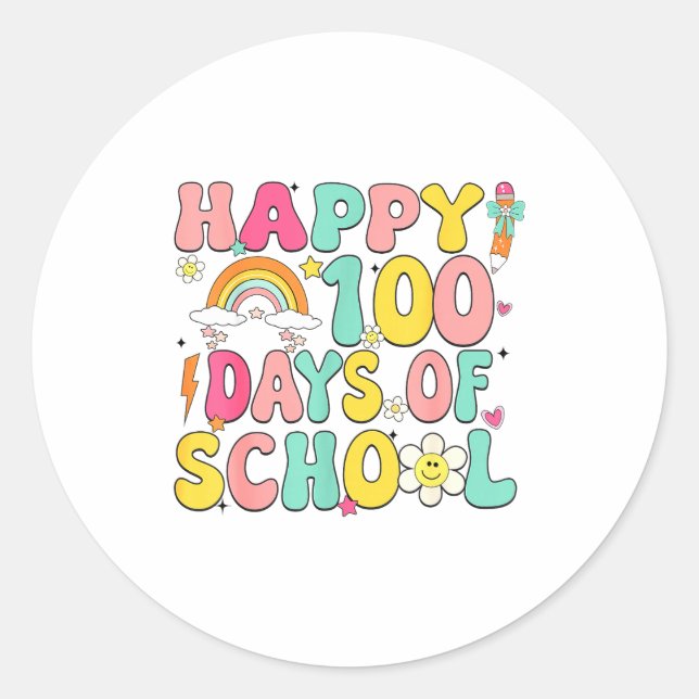 Sticker Rond Happy 100 Days Of School Teacher Appreciation Boys (Devant)