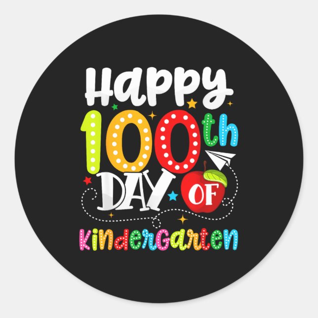 Sticker Rond Happy 100th Day Of Kindergarten Funny Teachers Stu (Devant)