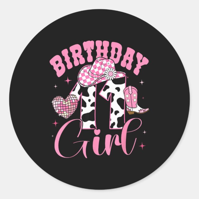 Sticker Rond Happy 11th Birthday Girl Outfit Rodeo Western Cowg (Devant)