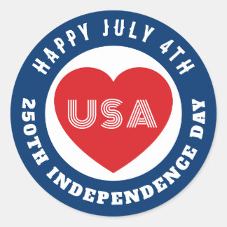Sticker Rond Happy 250th Independence Day July 4th Love USA