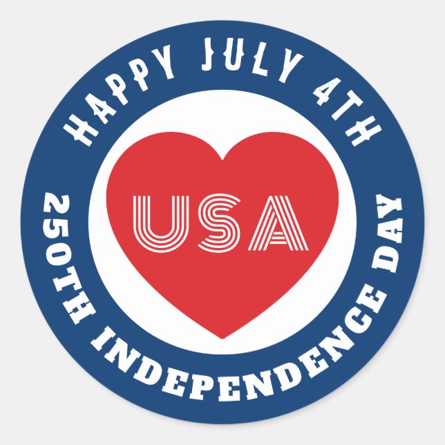 Sticker Rond Happy 250th Independence Day July 4th Love USA (Devant)