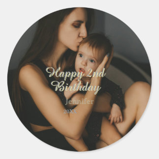 Sticker Rond Happy 2nd birthday kids baby mother yellow gray na