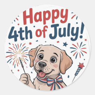 Sticker Rond "Happy 4 juillet" Chien adorable
