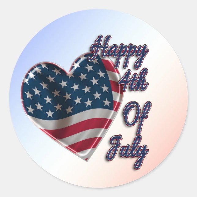 Sticker Rond Happy 4 juillet USA Flag Heart (Devant)