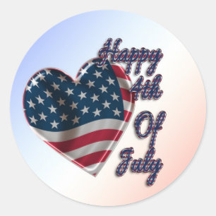 Sticker Rond Happy 4 juillet USA Flag Heart