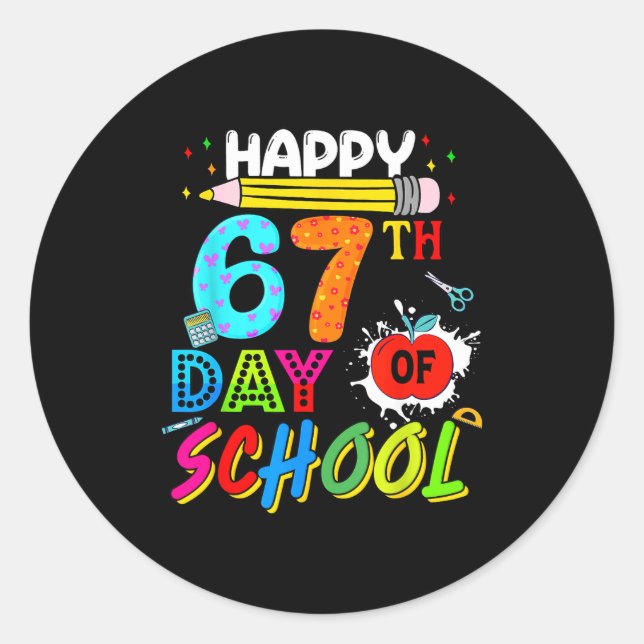 Sticker Rond Happy 67 Days Of School 67th Day Smarter Six Seven (Devant)