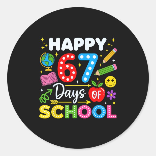 Sticker Rond Happy 67th Day Of School 67 Days Of School Kids Bo (Devant)