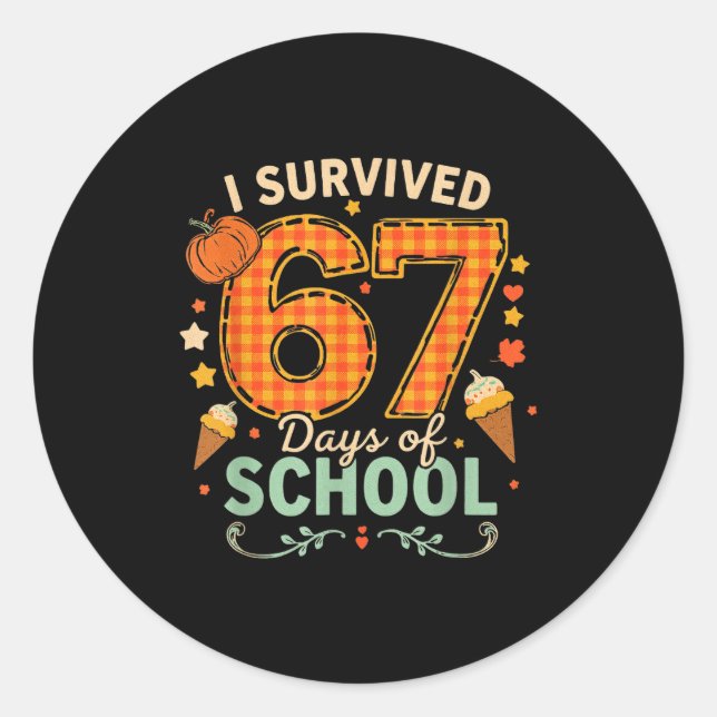 Sticker Rond Happy 67th Day Of School Funny Teacher Thanksgivin (Devant)