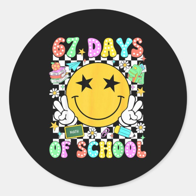 Sticker Rond Happy 67th Day Of School Vibes Smile Face 67 Days  (Devant)