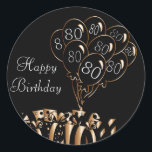Sticker Rond Happy 80th Birthday<br><div class="desc">⭐ ⭐ ⭐ ⭐ 5 Star Review. Stickers Balloon Noir. prêt pour vous à personnaliser. ⭐ Ce Produit est 100% Personnalisable. *****Cliquez sur le BOUTON PERSONNALISER pour ajouter, supprimer, déplacer, redimensionner, modifier, tourner, etc... n'importe quel graphique ou texte. 99% de mes designs dans mon magasin sont faits en couches. Cela...</div>