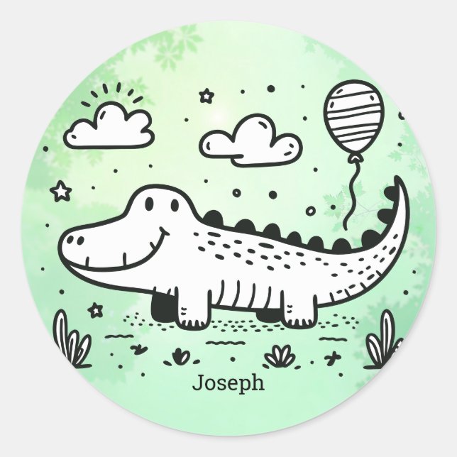 Sticker Rond Happy Alligator avec ballon - Cute Nursery Art (Devant)