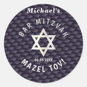 Sticker Rond Happy Bar Mitzvah 20XX bleu marine motif élégant