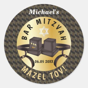 Sticker Rond Happy Bar Mitzvah 20XX Gold Décoratif