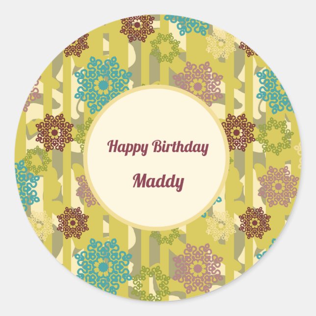 Sticker Rond Happy Birthday Abstract Art Urban Floral Pattern (Devant)