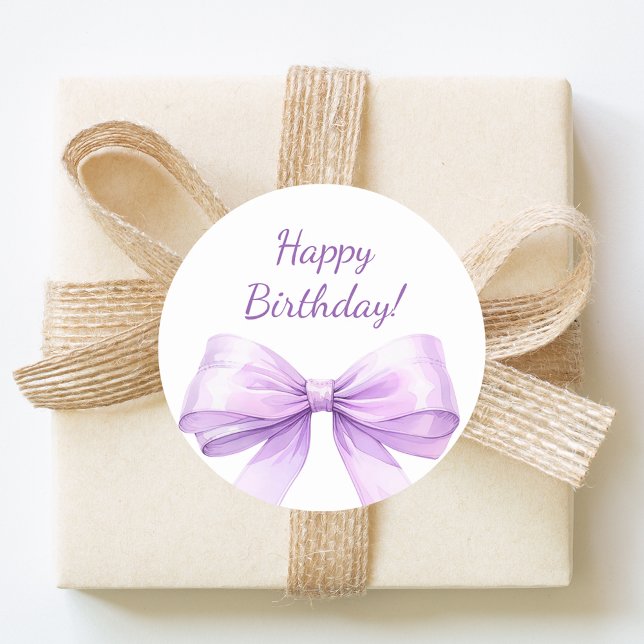 Sticker Rond Happy Birthday Bow Lavender elegant (Créateur téléchargé)