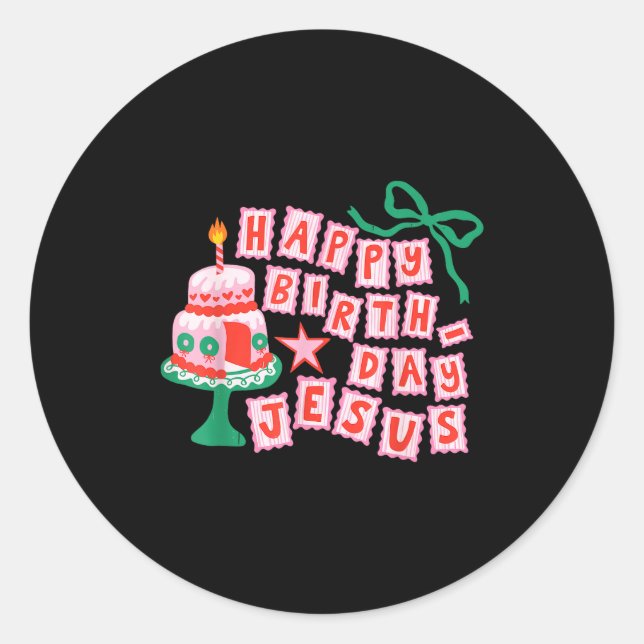 Sticker Rond Happy Birthday Christian Jesus Christmas Preppy Bd (Devant)