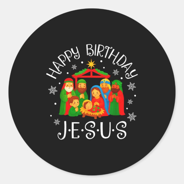 Sticker Rond Happy Birthday Jesus Christmas Pajamas Xmas Squad  (Devant)
