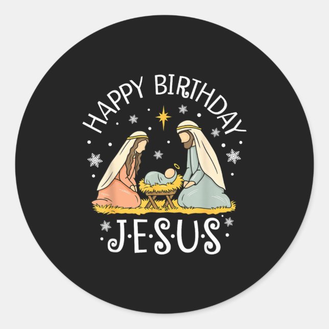 Sticker Rond Happy Birthday Jesus Ugly Christmas Sweater Christ (Devant)